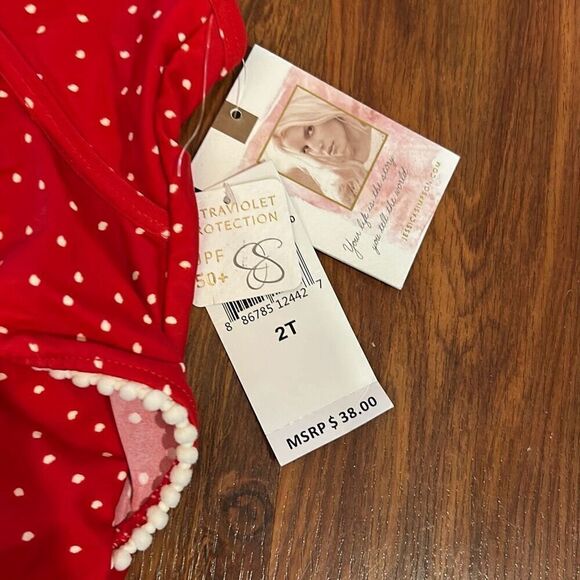 NWT Jessica Simpson red polkadot ruffle bathing suit 2T - Picture 2 of 4